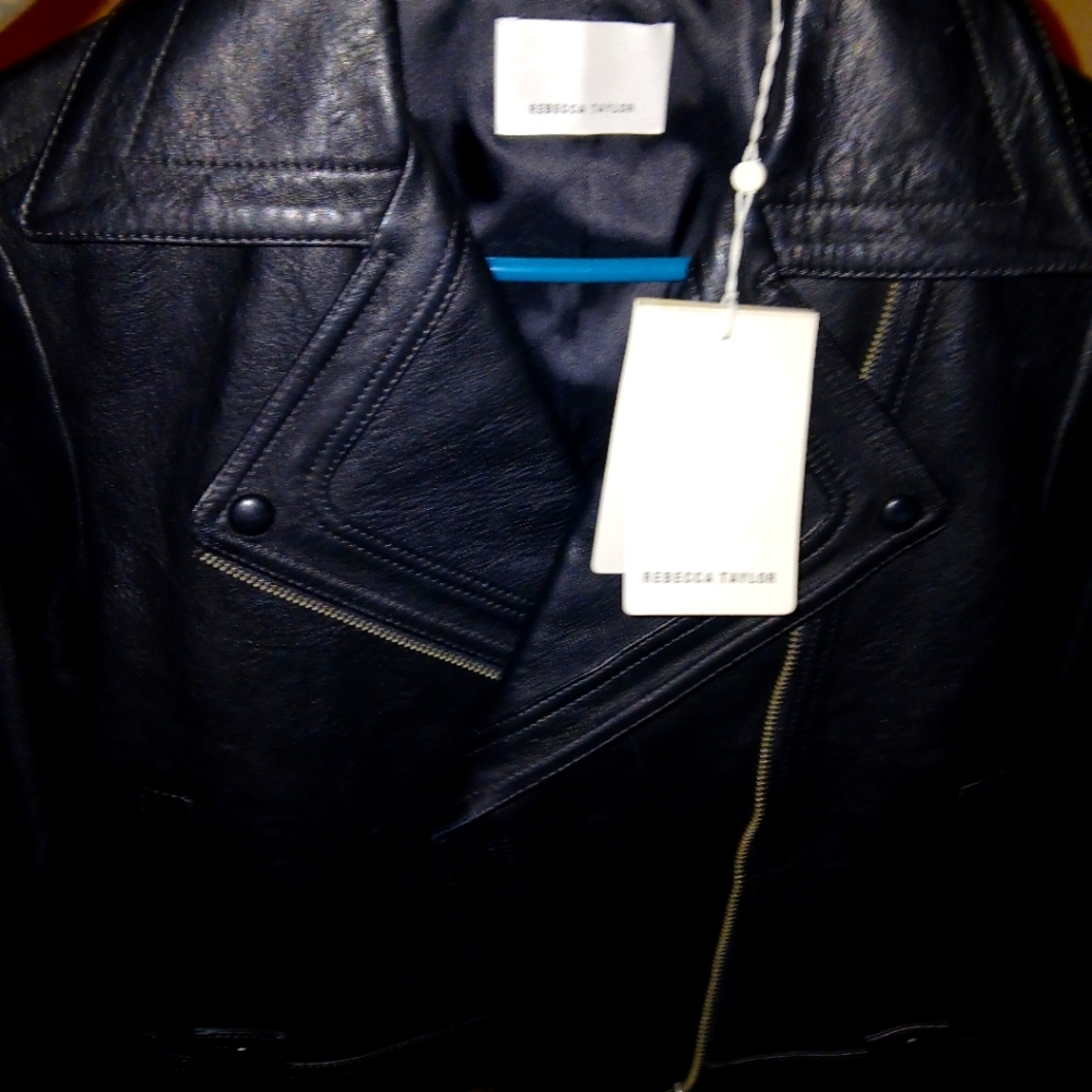Rebecca Taylor Cropped Leather Jacket genuine lambskin bikers style
